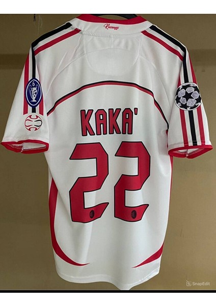 Mılan 2006/07 Şampiyonlar Ligi Kaka #22 Kısa Kol Beyaz Yetişkin Forması