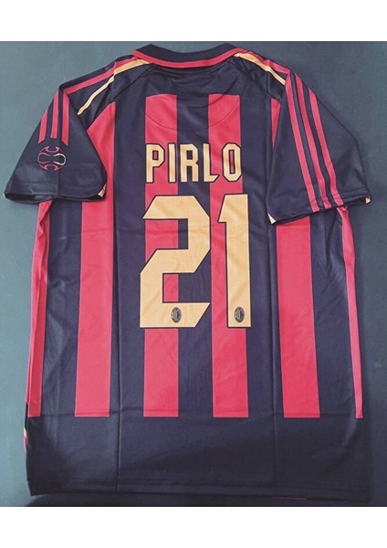 Mılan 2006/07 Şampiyonlar Ligi Pırlo #21 Kısa Kol Kırmızı Yetişkin Forması