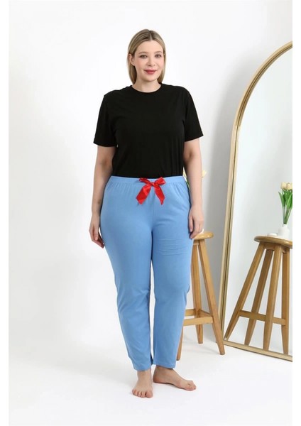 Kadın Pamuklu Büyük Beden Alt Pijama Mavi