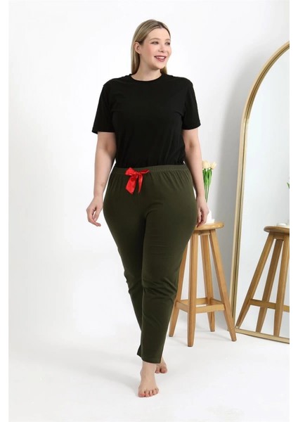 Kadın Pamuklu Büyük Beden Alt Pijama Haki