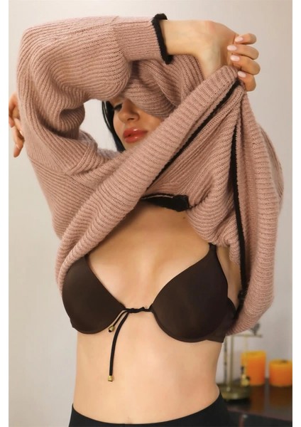 Kadın Destekli Balenli Önden Açılır Dekolteli Sütyen Kahve modelleri