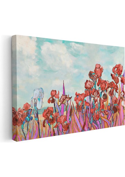 Kanvas Yatay Duvar Tablosu Kanvas Kirmizi Çiçekler Ev Ofis Salon Modern Duvar Tablosu