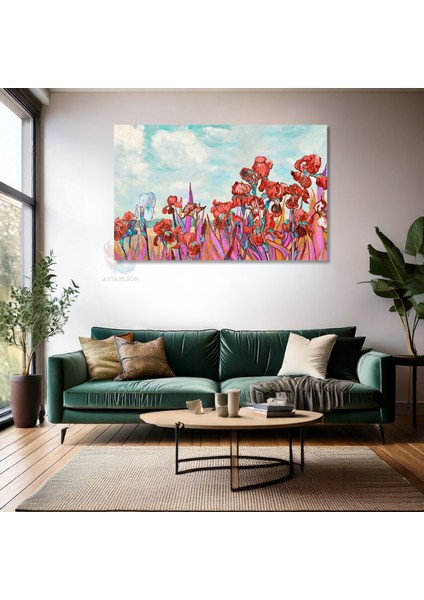 Kanvas Yatay Duvar Tablosu Kanvas Kirmizi Çiçekler Ev Ofis Salon Modern Duvar Tablosu fiyatları