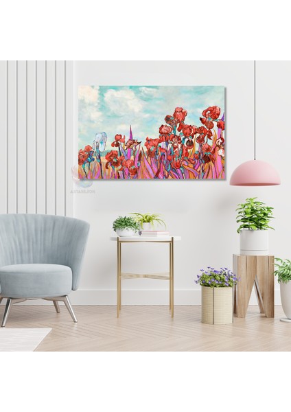 Kanvas Yatay Duvar Tablosu Kanvas Kirmizi Çiçekler Ev Ofis Salon Modern Duvar Tablosu modelleri