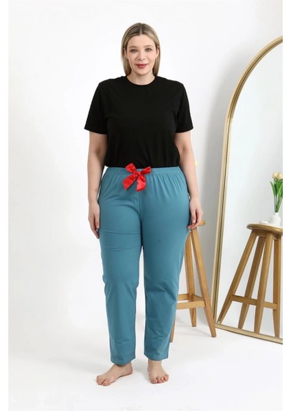 Kadın Pamuklu Büyük Beden Alt Pijama Petrol