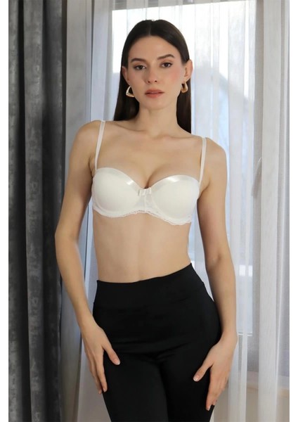 Kadın Destekli Balenli Straplez Sütyen Ekru modelleri