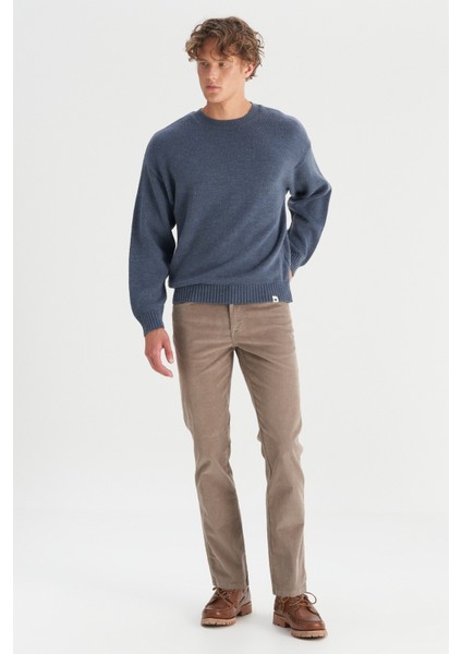 Relaxed Fit Geniş Kesim Bisiklet Yaka Lacivert Triko Kazak fiyatları