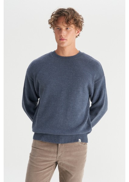 Relaxed Fit Geniş Kesim Bisiklet Yaka Lacivert Triko Kazak modelleri