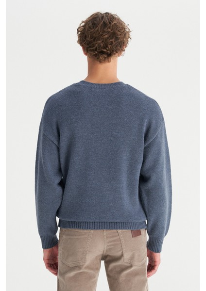 Relaxed Fit Geniş Kesim Bisiklet Yaka Lacivert Triko Kazak indirimleri