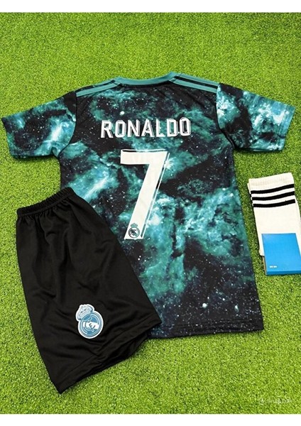 Real'. Madrid'. Ronaldo Galaxy Özel Tasarım Çocuk 3 Lü Set Forması Spor T-Shirt