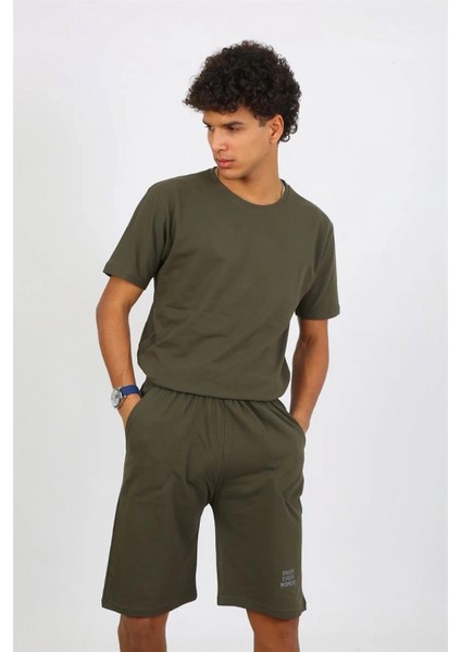 Erkek Pamuk Lakost Alt Üst Kaprili Pijama Takım Haki modelleri