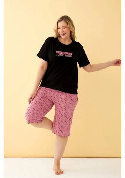 Kadın Siyah “no Rules Just Ride” Yazılı Büyük Beden Kapri Pijama Takımı fiyatları