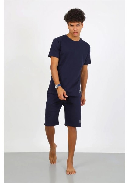 Erkek Pamuk Lakost Alt Üst Kaprili Pijama Takım Lacivert