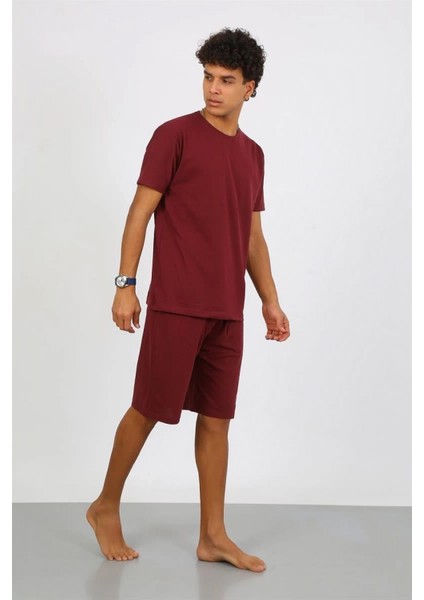 Erkek Pamuk Lakost Alt Üst Kaprili Pijama Takım Bordo modelleri