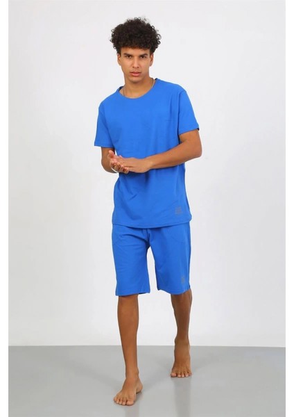 Erkek Pamuk Lakost Alt Üst Kaprili Pijama Takım Saks