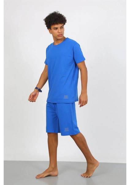 Erkek Pamuk Lakost Alt Üst Kaprili Pijama Takım Saks indirimleri