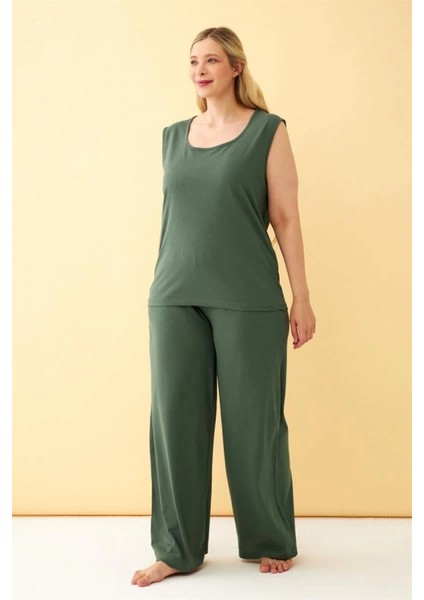 Kadın Yeşil Büyük Beden Penye Alt Üst Takım fırsatları