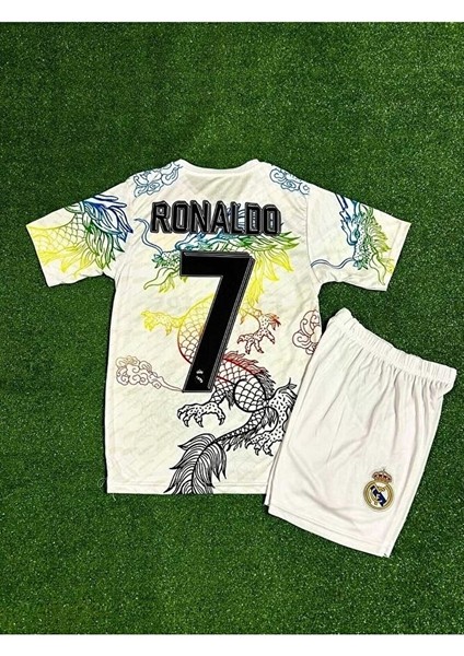 Real Madrid Cristiano Ronaldo Ejderha Desenli Çocuk Forması (Beyazyeni) 4'lü Set