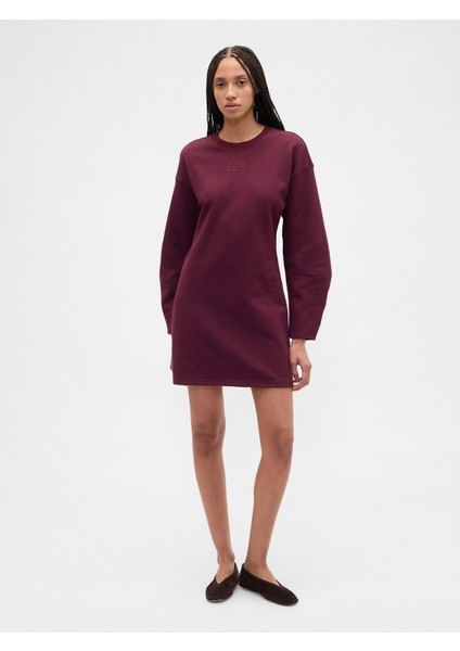 Kadın Bordo Heavyweight Fransız Havlu Kumaş Logo Sweatshirt Elbise indirimleri