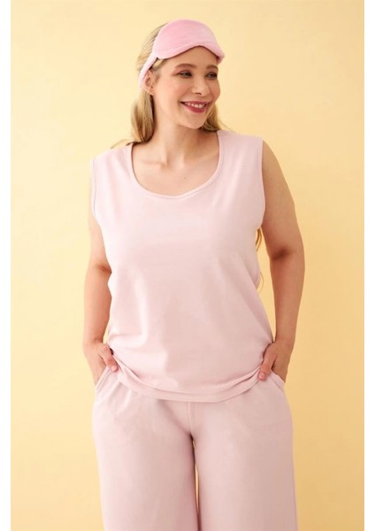 Kadın Pembe Büyük Beden Penye Alt Üst Takım fırsatları