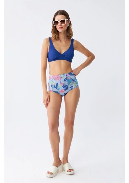 Kadın Pedli Yaprak Desenli Yüksek Bel Sax Bikini Takımı
