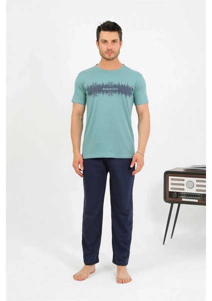 Erkek Pamuk Kısa Kol Pijama Takım Suyeşili modelleri