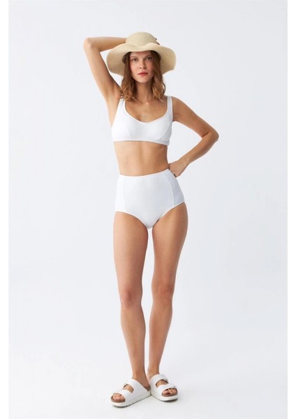 Kadın Basic Beyaz Pedli Yüksek Bel Bikini Takımı modelleri