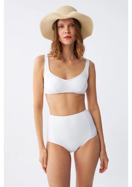 Kadın Basic Beyaz Pedli Yüksek Bel Bikini Takımı fırsatları