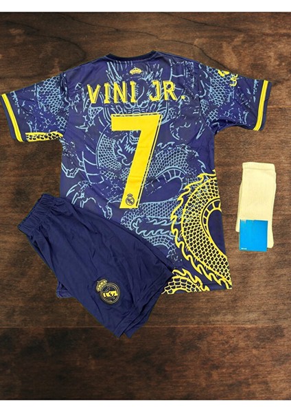 Real Madrid Vini Jr Mavi Dragon Desenli Çocuk Forması