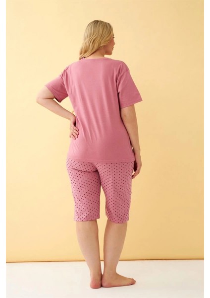 Kadın Somon “live The Dream” Yazılı Büyük Beden Kapri Pijama Takımı indirimleri