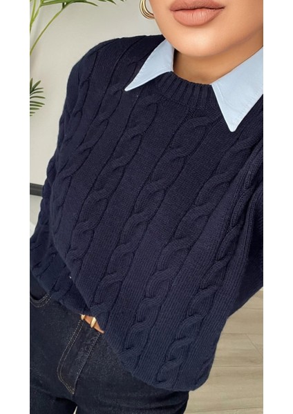 Lacivert Saç Örgü Kazak fiyatları