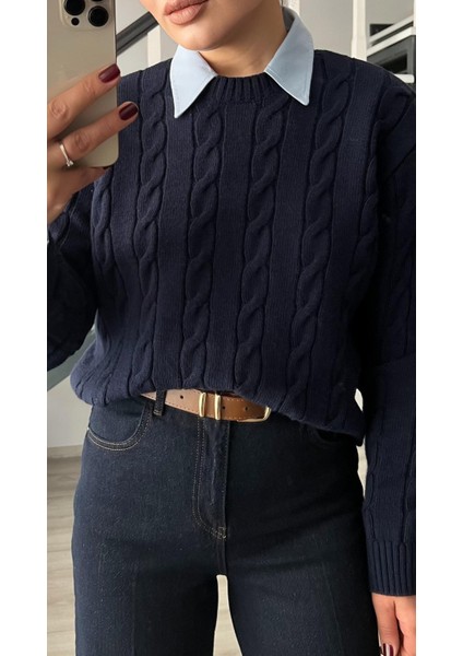 Lacivert Saç Örgü Kazak modelleri