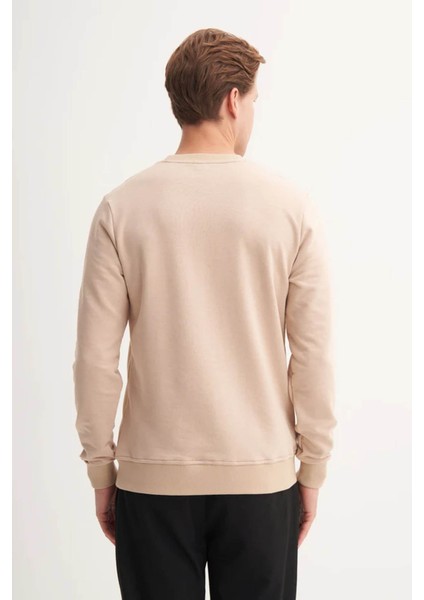 Slim Fit Şardonsuz Pamuklu 3 Iplik Bej Erkek Sweatshirt 53980 modelleri