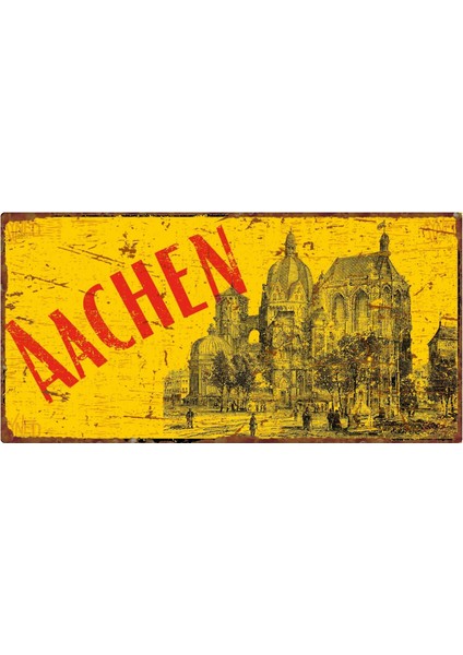 Aachen Katedrali Temalı Eski Görünümlü Alüminyum Tabela – Ev/ofis Dekoru