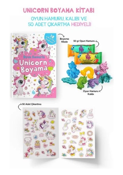 Unicorn Boyama Kitabı - Oyun Hamurlu - 3 Yaş