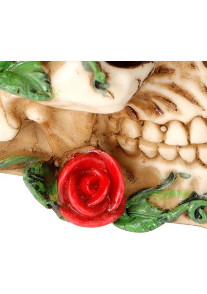 Gotik Dizayn Gül Desenli Kafatası Biblo Dekoratif Kurukafa Heykel Cadılar Bayramı Ev Ofis Süs Eşyası indirimleri