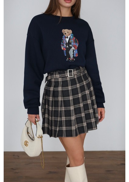 Lacivert Teddy Desenli Şardonlu Sweatshirt fiyatları