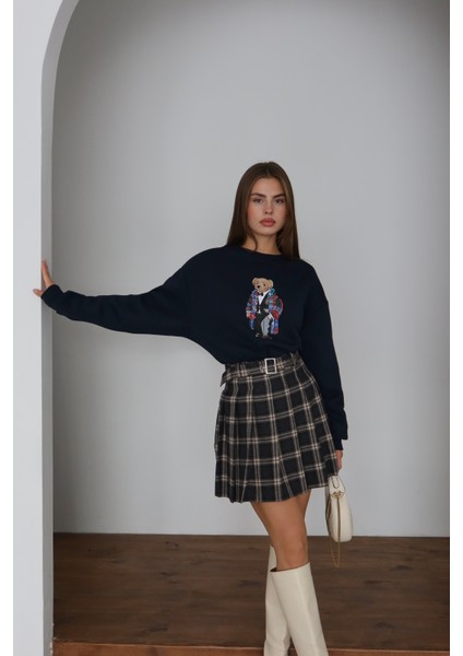 Lacivert Teddy Desenli Şardonlu Sweatshirt fırsatları