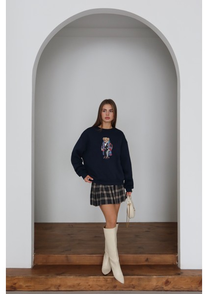 Lacivert Teddy Desenli Şardonlu Sweatshirt indirimleri