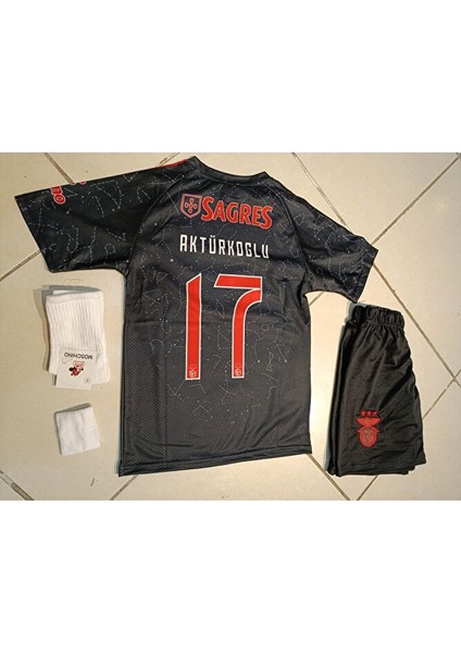 Benfica Kerem Aktürkoğlu Siyah 4 Lü Çocuk Futbol Forma. Şort+Forma+Çorap+Bileklik