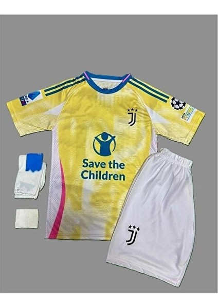 Kenan Yıldız 2024-25 Yeni Sezon Juventus Deplasman Çocuk Forması 4'lü Set (Sarı)
