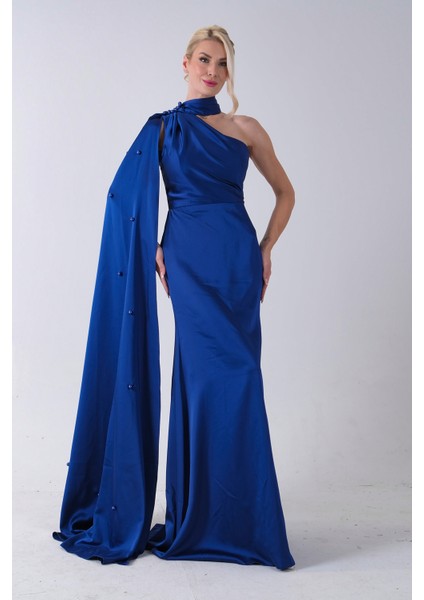 Saks Yaka Kuşak Detaylı Tek Omuz Abiye 0801099.26 modelleri