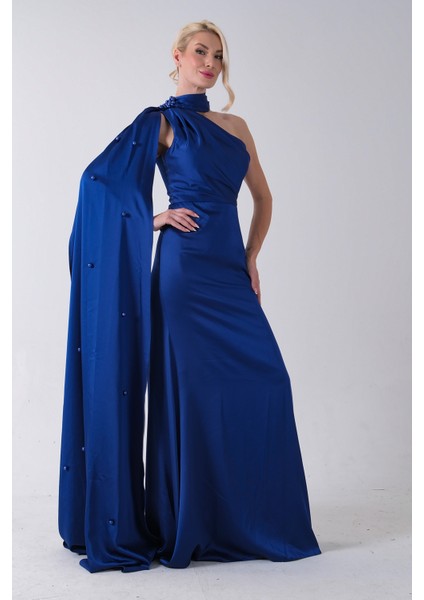 Saks Yaka Kuşak Detaylı Tek Omuz Abiye 0801099.26 fırsatları