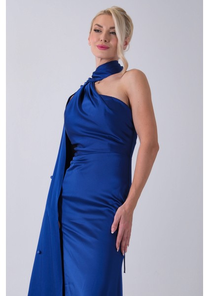 Saks Yaka Kuşak Detaylı Tek Omuz Abiye 0801099.26