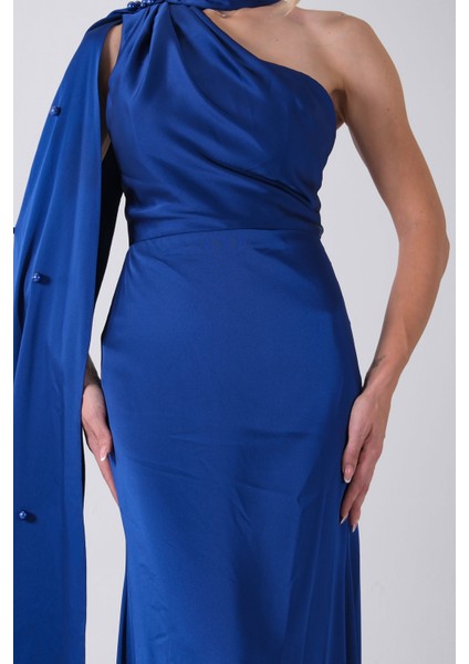 Saks Yaka Kuşak Detaylı Tek Omuz Abiye 0801099.26