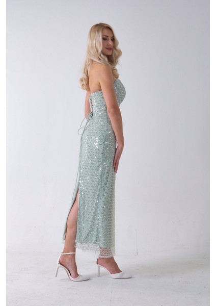 Mint Midi Boy Straplez Pul Payet Abiye 0801134.27 indirimleri