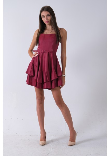 Bordo Ip Askılı Bel Kemer Bağlamalı Mini Boy Abiye 0802004.04 fiyatları