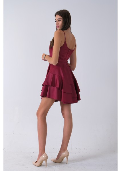 Bordo Ip Askılı Bel Kemer Bağlamalı Mini Boy Abiye 0802004.04 fırsatları