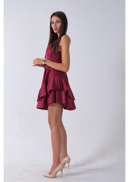 Bordo Ip Askılı Bel Kemer Bağlamalı Mini Boy Abiye 0802004.04 indirimleri