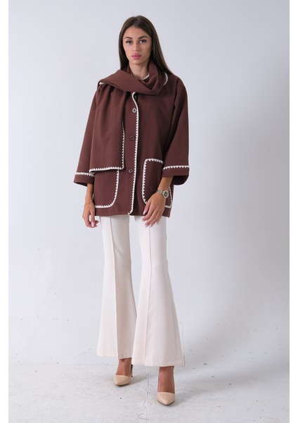 Kahve Önü Düğmeli Atkılı Süs Dikiş Detaylı Cepli Kısa Kaban 31050712.05